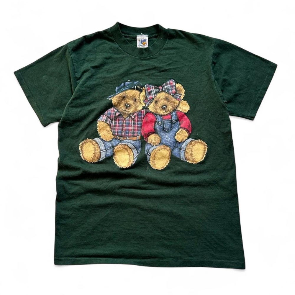 Vintage 1990s Green Teddy Polo style Bear Graphic Tee L